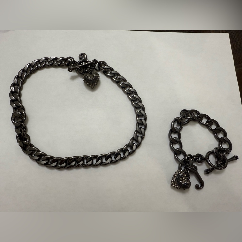Juicy Couture Black Chain Necklace and Bracelet Set